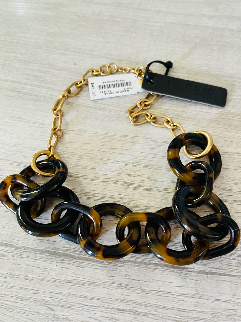 J Crew Tortoiseshell Chain Link Necklace NWT - Picture 2 of 3